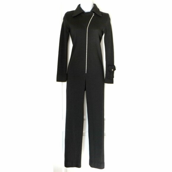 RARE 70s Luv Inc by Elvia jet-black zippered disco jumpsuit - Picture 2 of 8